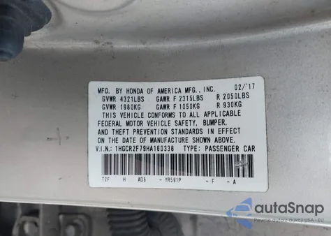 2017 Honda Accord Ex из США, поврежденный, VIN 1HGCR2F79HA160338